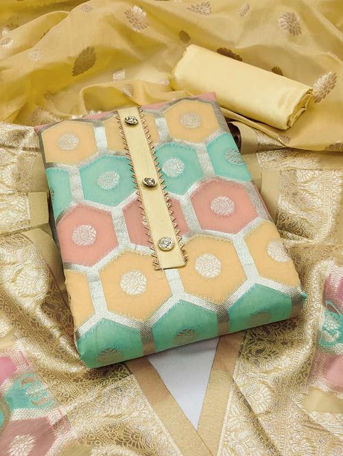 yellow self design unstitched salwar suit set - 20177873 - Very Small Image - 1