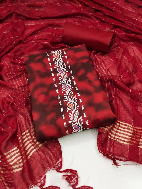 red printed unstitched salwar suit set - 20177885 - Very Small Image - 1