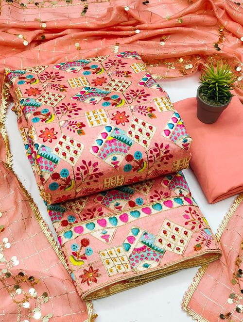 peach self design unstitched salwar suit set - 20177900 - Very Small Image - 1