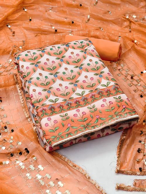orange self design unstitched salwar suit set - 20177903 - Very Small Image - 1