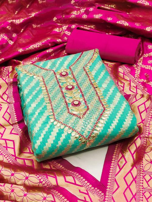turquoise self design unstitched salwar suit set - 20177908 - Very Small Image - 1