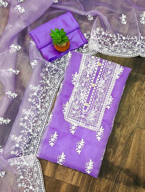 lavender self design unstitched salwar suit set - 20177919 - Very Small Image - 1