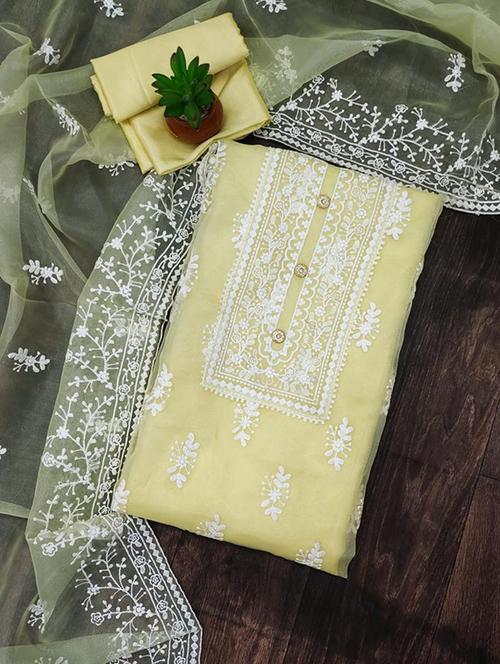 yellow self design unstitched salwar suit set - 20177923 - Very Small Image - 1