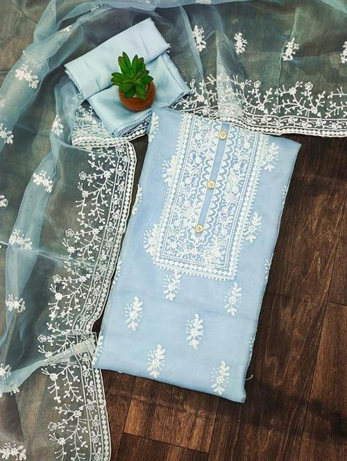 embroidered unstitched salwar suit set - 20177936 - Very Small Image - 1