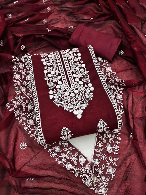 embroidered unstitched salwar suit set - 20177946 - Very Small Image - 1