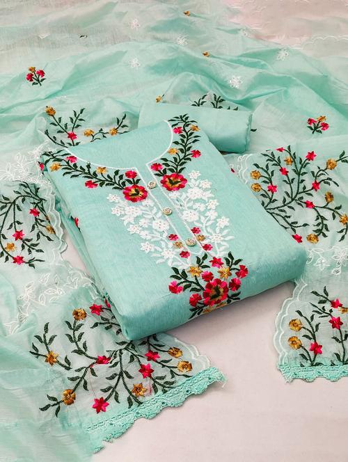 embroidered unstitched salwar suit set - 20177971 - Very Small Image - 1