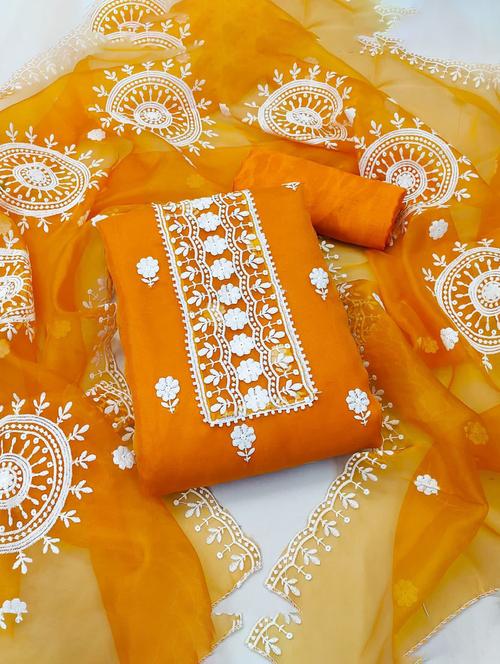 embroidered unstitched salwar suit set - 20178030 - Very Small Image - 1