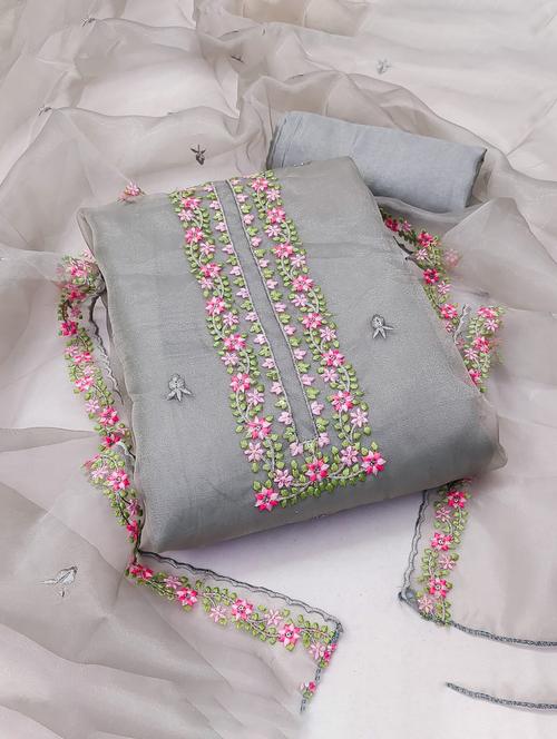 embroidered unstitched salwar suit set - 20178047 - Very Small Image - 1