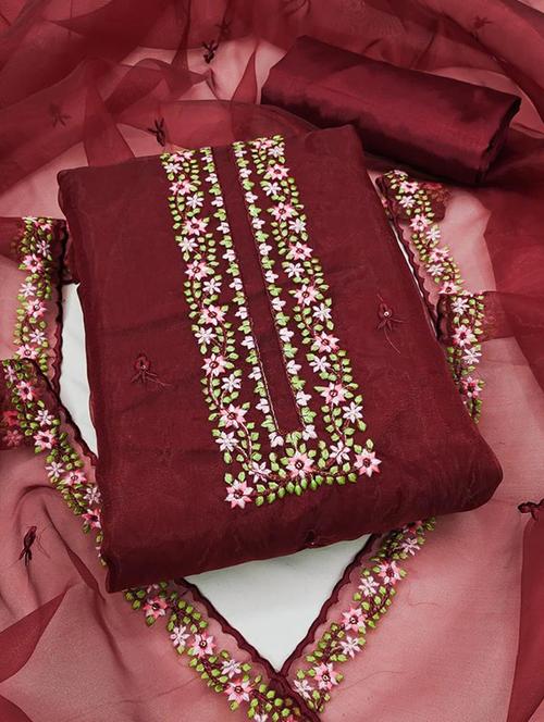 embroidered unstitched salwar suit set - 20178049 - Very Small Image - 1