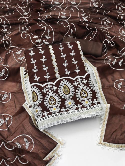 embroidered unstitched salwar suit set - 20178073 - Very Small Image - 1