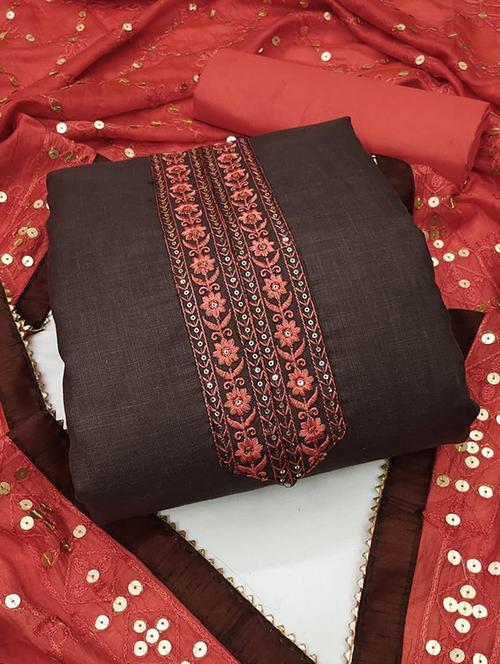 embroidered unstitched salwar suit set - 20178096 - Very Small Image - 1