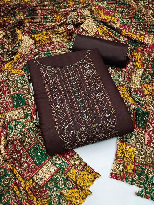 embroidered unstitched salwar suit set - 20178104 - Very Small Image - 1