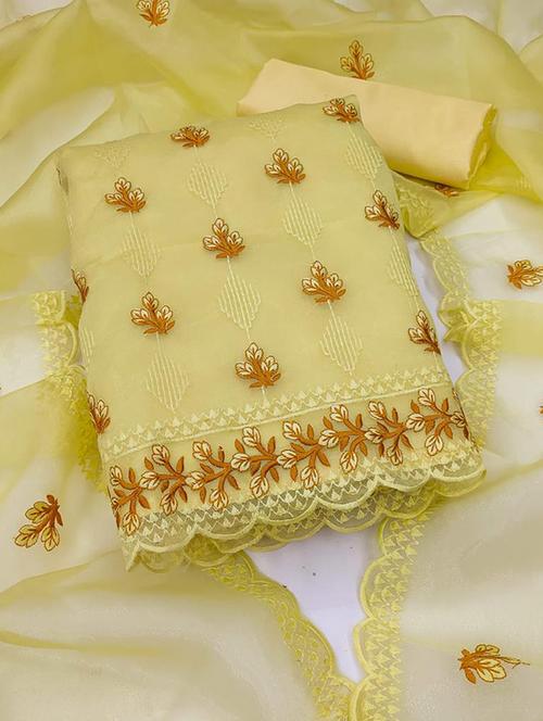yellow organza unstitched suit - 20178181 - Very Small Image - 1