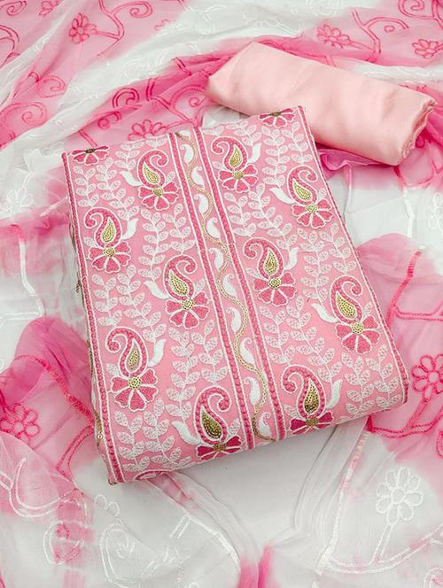 pink chanderi cotton unstitched suit - 20178221 - Very Small Image - 1