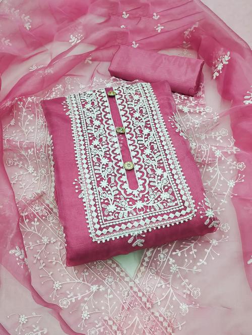 pink organza unstitched suit - 20178225 - Very Small Image - 1