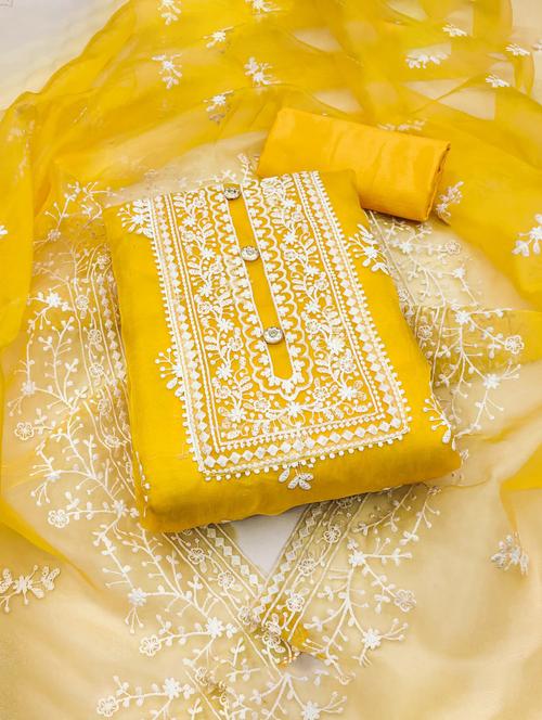 yellow organza unstitched suit - 20178226 - Very Small Image - 1