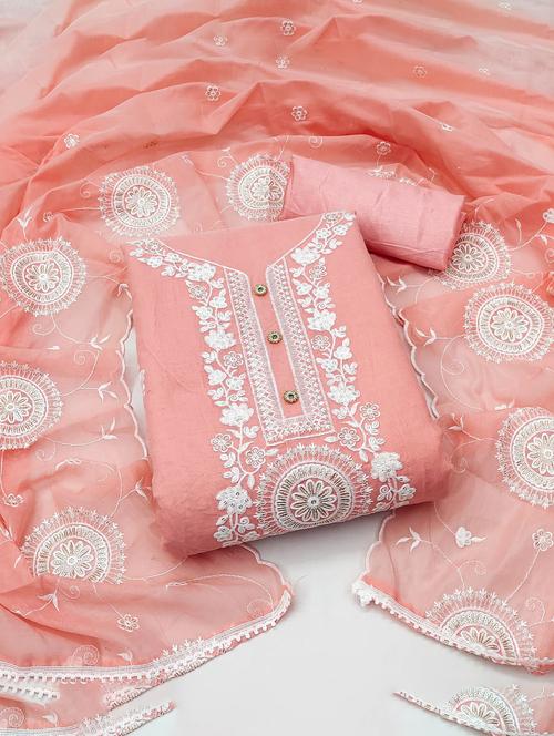 orange cotton blend unstitched suit - 20178243 - Very Small Image - 1