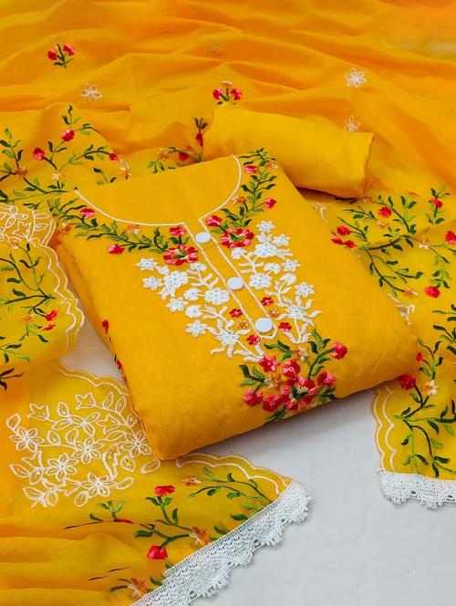 embroidered unstitched salwar suit set - 20178253 - Very Small Image - 1