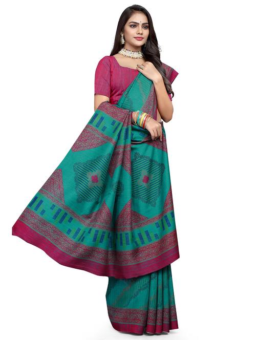 green self design printed saree with blouse - 20178806 - Very Small Image - 1
