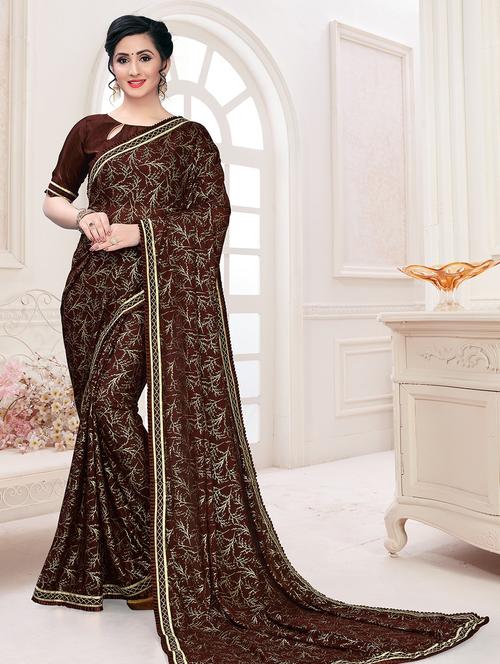 foil printed saree with blouse - 20181762 - Very Small Image - 1