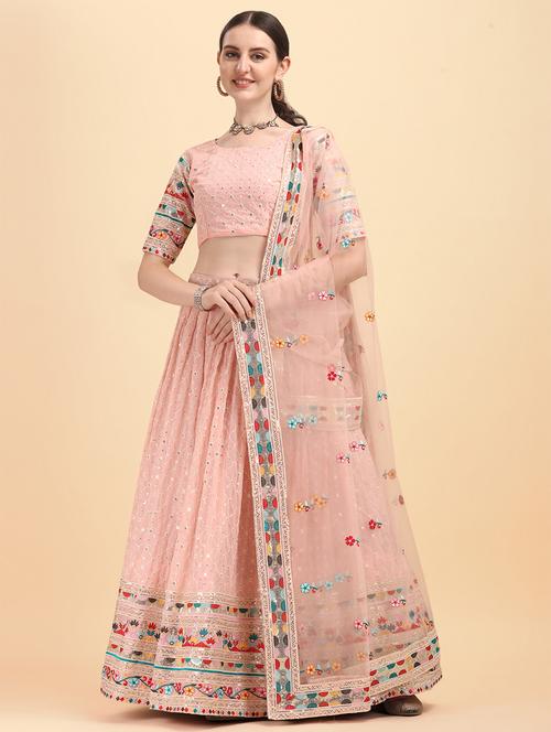 embroidered flared lehenga choli set with dupatta - 20181851 - Very Small Image - 1
