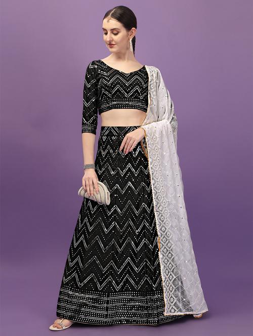 embroidered flared lehenga choli set with dupatta - 20181855 - Very Small Image - 1