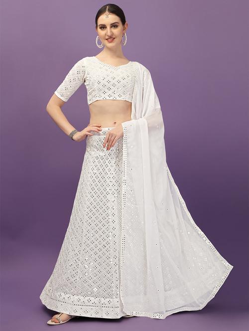 embroidered panelled lehenga choli set with dupatta - 20181858 - Very Small Image - 1