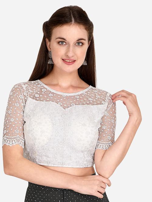 white embroidered stitched blouse - 20181981 - Very Small Image - 1