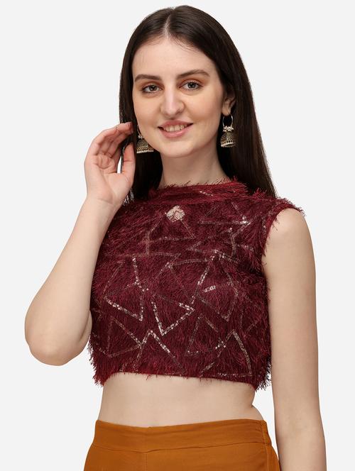 maroon sequin stitched blouse - 20181997 - Very Small Image - 1