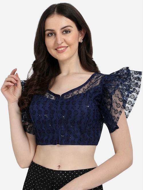 blue embroidered stitched blouse - 20181999 - Very Small Image - 1