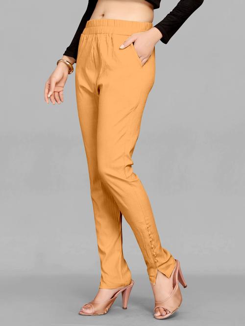 beige solid cotton cigarette trouser - 20183437 - Very Small Image - 1