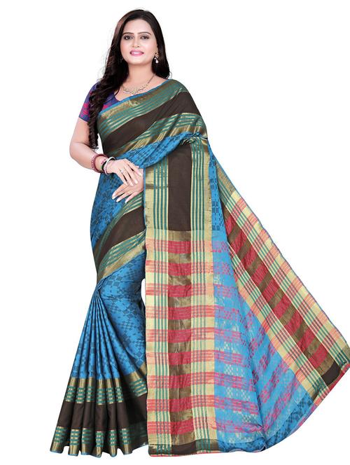 blue self design woven saree with blouse - 20183610 - Very Small Image - 1