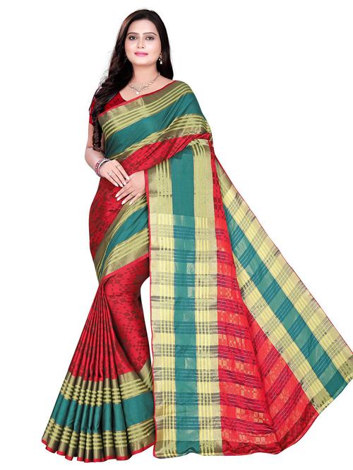red self design woven saree with blouse - 20183613 - Very Small Image - 1