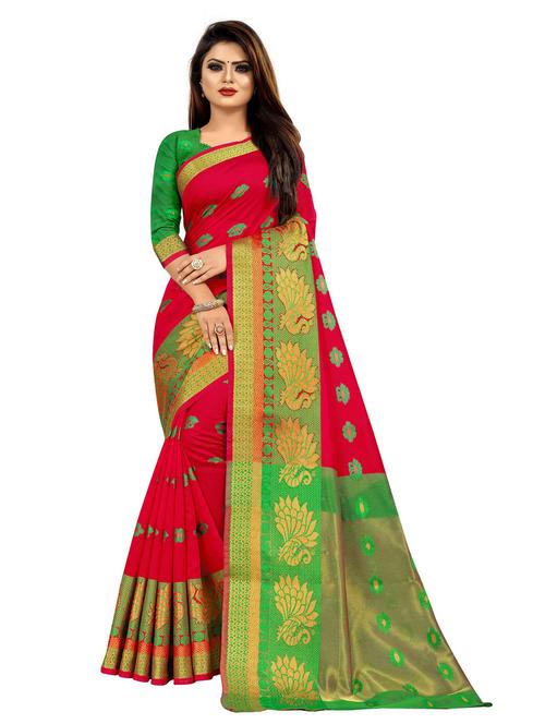 red self design woven saree with blouse - 20183641 - Very Small Image - 1