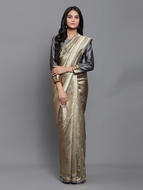 grey silk blend saree with blouse - 20183786 - Very Small Image - 1