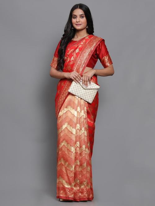 red self design banarasi saree with blouse - 20183812 - Very Small Image - 1