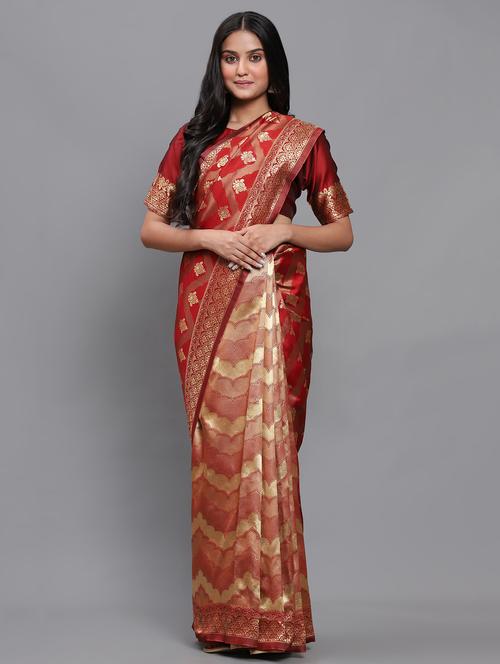 maroon self design banarasi saree with blouse - 20183821 - Very Small Image - 1
