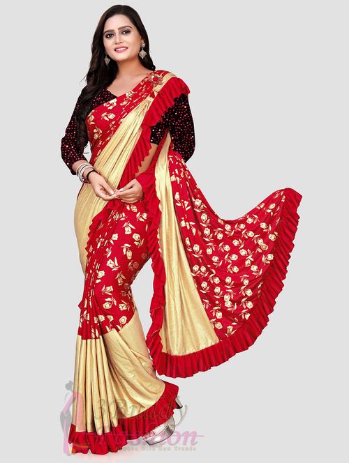 red self design printed saree with blouse - 20183837 - Very Small Image - 1