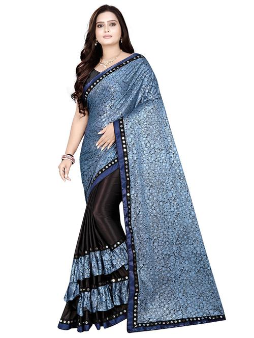 blue self design printed saree with blouse - 20184145 - Very Small Image - 1