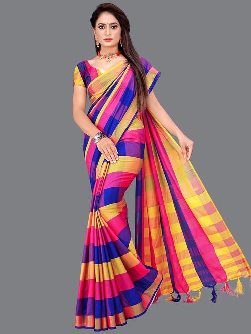 multi colored cotton silk chettinadu saree with blouse - 20184167 - Very Small Image - 1