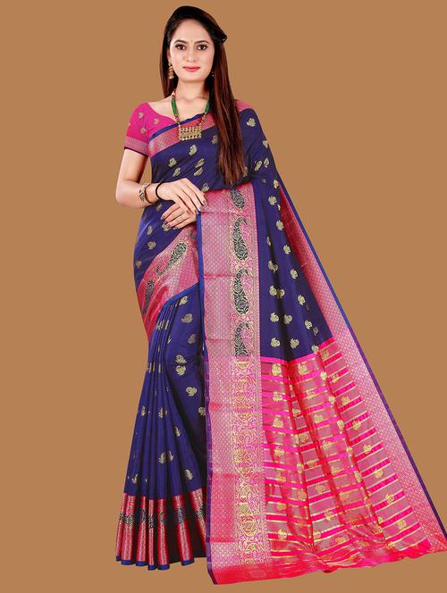 blue art silk kanjivaram saree with blouse - 20184195 - Very Small Image - 1