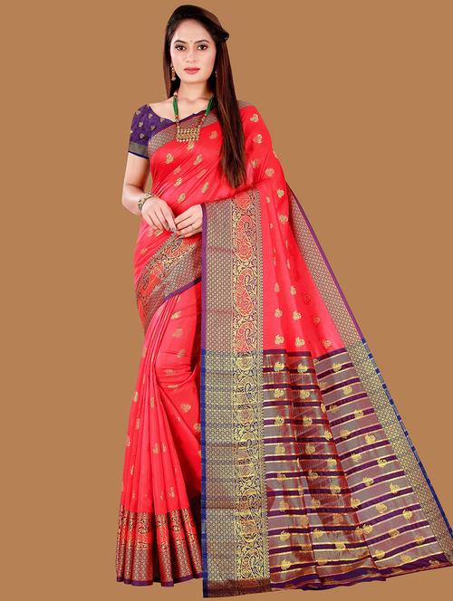 red art silk kanjivaram saree with blouse - 20184196 - Very Small Image - 1