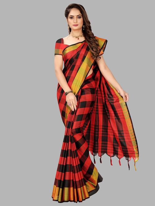 multi colored checkered woven saree with blouse - 20184199 - Very Small Image - 1