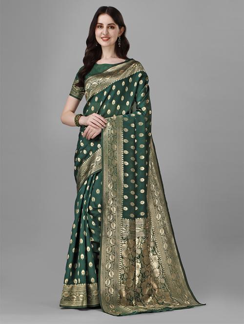 green jacquard banarasi saree with blouse - 20184207 - Very Small Image - 1