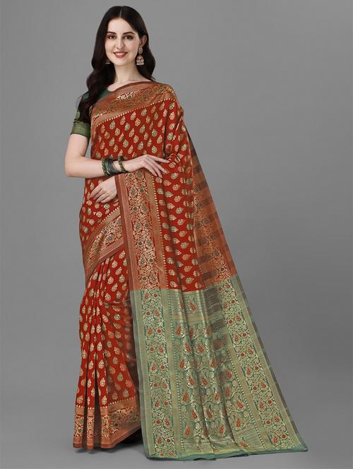 maroon banarasi saree with blouse - 20184210 - Very Small Image - 1