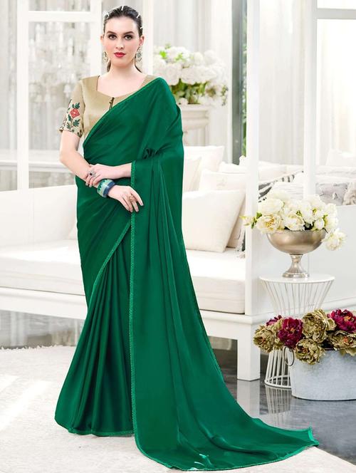 green solids plain saree with blouse - 20184409 - Very Small Image - 1