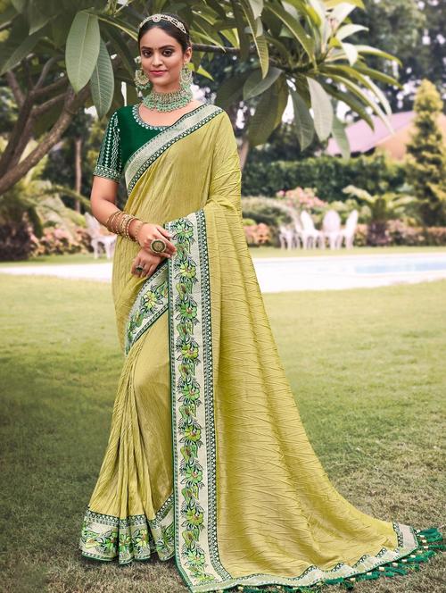green self design zari work saree with blouse - 20184413 - Very Small Image - 1