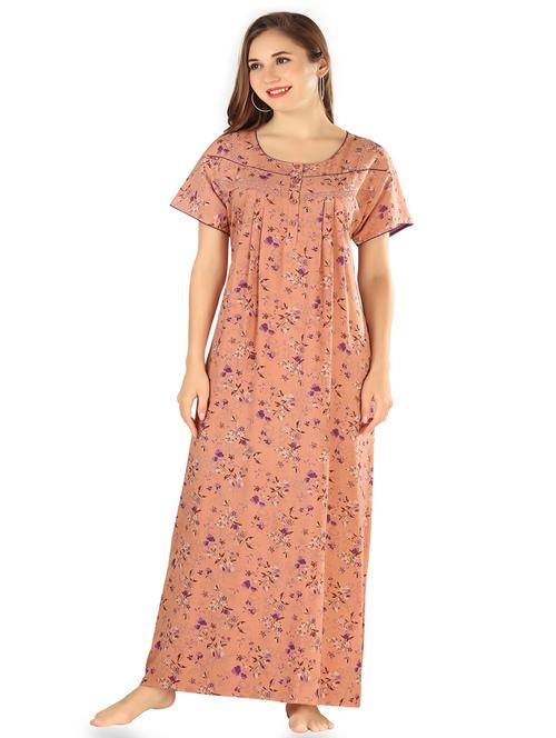 orange florals print round neck short sleeves nighty - 20184558 - Very Small Image - 1