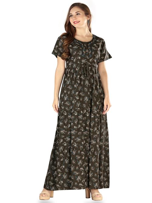 green printed round neck short sleeves nighty - 20184566 - Very Small Image - 1