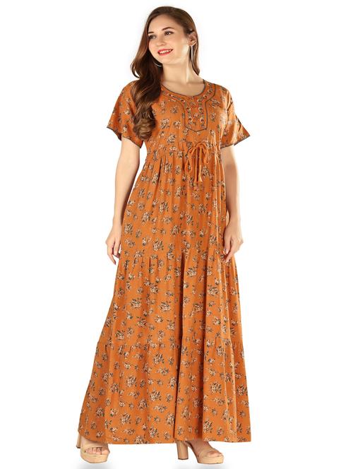 orange printed round neck short sleeves nighty - 20184568 - Very Small Image - 1